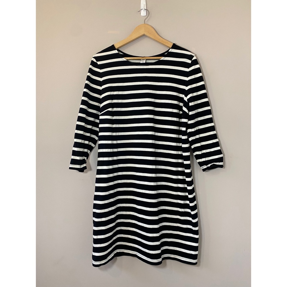 Old Navy Black White Striped Long Sleeve Tunic Dress‎ Womens LARGE Knit Shift